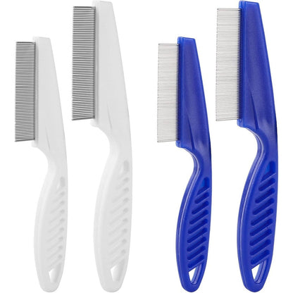 LoveBB 4 Pcs Pet Flea Comb Set With Stainless Steel Rounded Teeth For Dog And Cat Grooming, Tear Stain Removal, And Dandruff Treatment