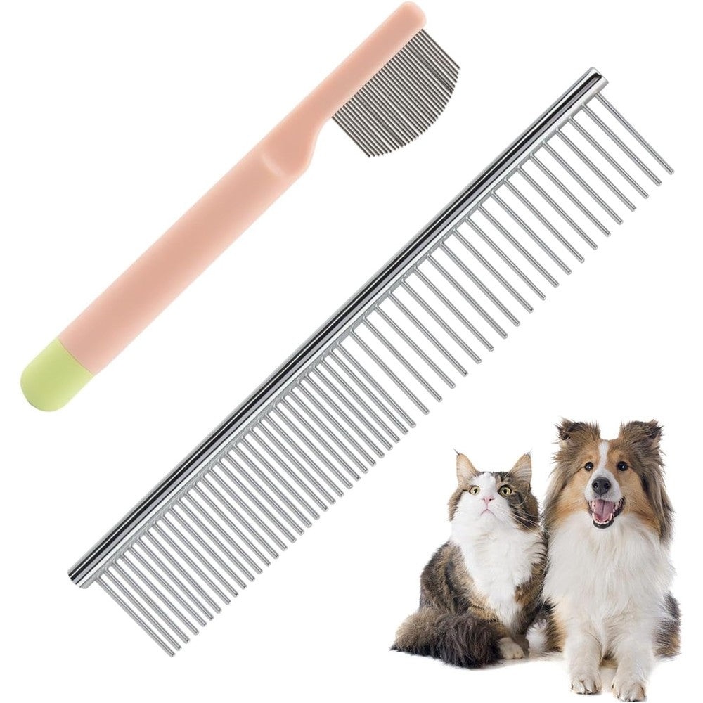 Meirivrn 2 Pcs Dog Eye Comb Stainless Steel Pet Grooming Comb Set For Facial Hair Tear Stain Remover And Flea Control For Dogs And Cats
