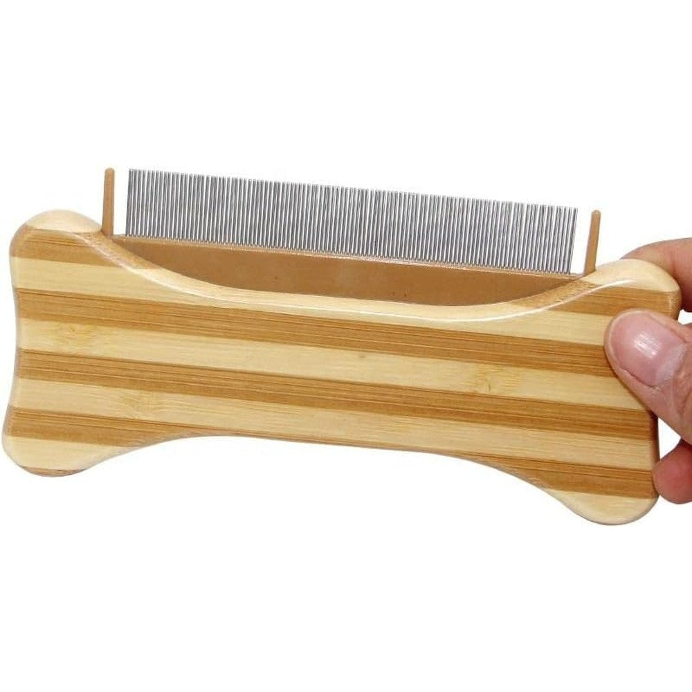 Topmed Ets Bamboo Wooden Pet Flea Comb In Bone Shape With Stainless Steel Teeth For Cats Dogs And Small Animals Grooming Tool