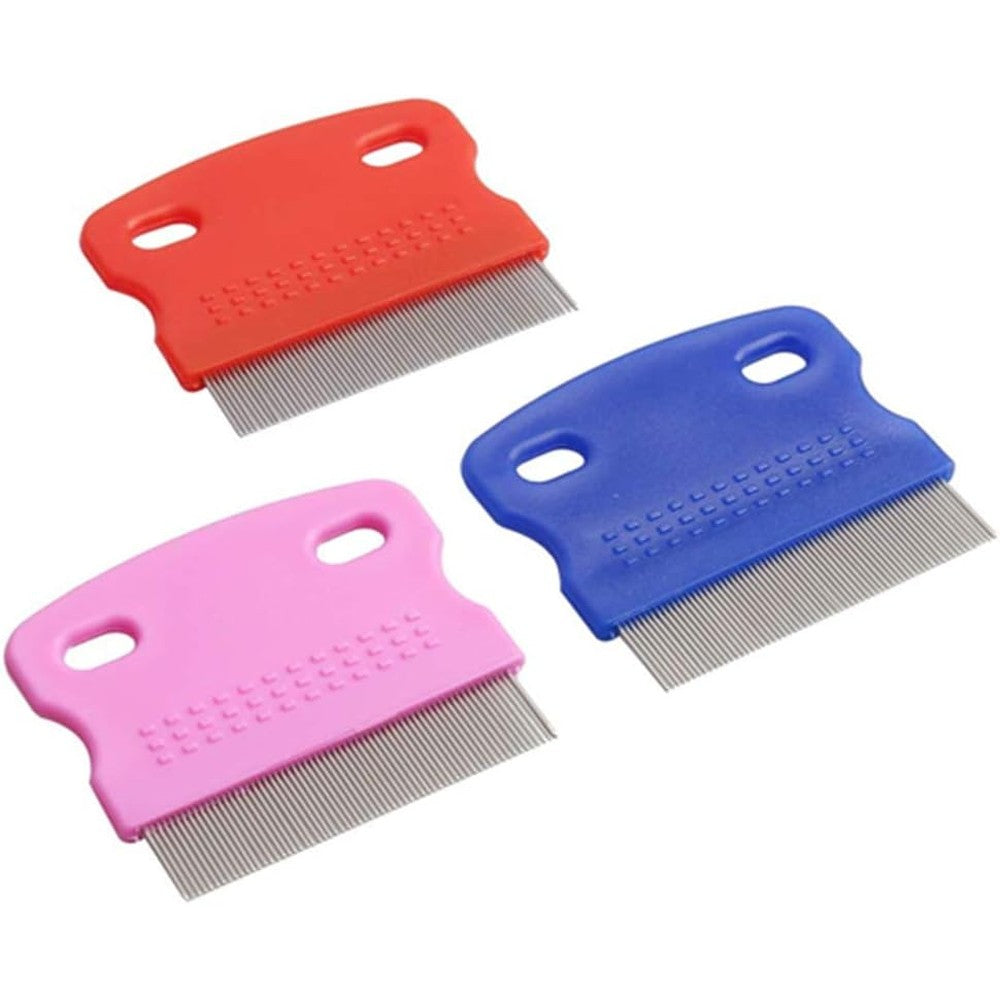 Qiangxingyai 3 Pieces Grooming Kit Flea Remover Combs With Handle For Long Hair Dogs And Cats Random Color
