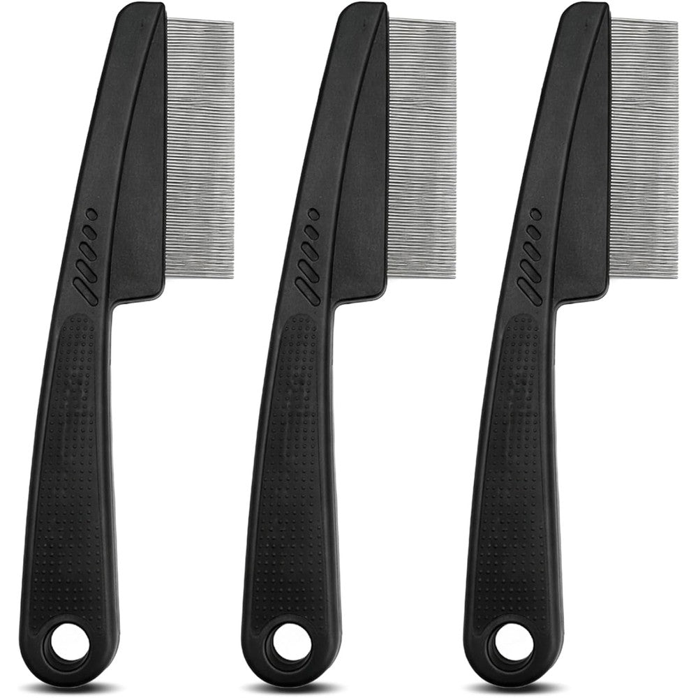 Attkryy 3-Pack Pet Flea Comb For Dogs And Cats With Fine Tooth Stainless Steel Pins And Ergonomic Non-Slip Handle For Professional Grooming