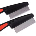 2 Pieces Fine Tooth and Wide Tooth Dog Grooming Comb - Rubber Handle Hair Comb for Small Dogs & Cats with Flea and Tick Removal (2PCS, Black Red)