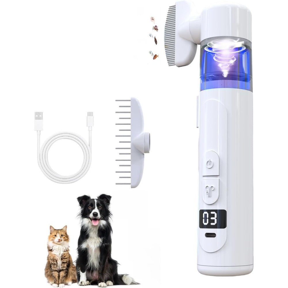 Feiswu 2 In 1 Electric Pet Brush And Flea Comb Rechargeable Detangling Tool For Dogs And Cats With Lice Removal Function