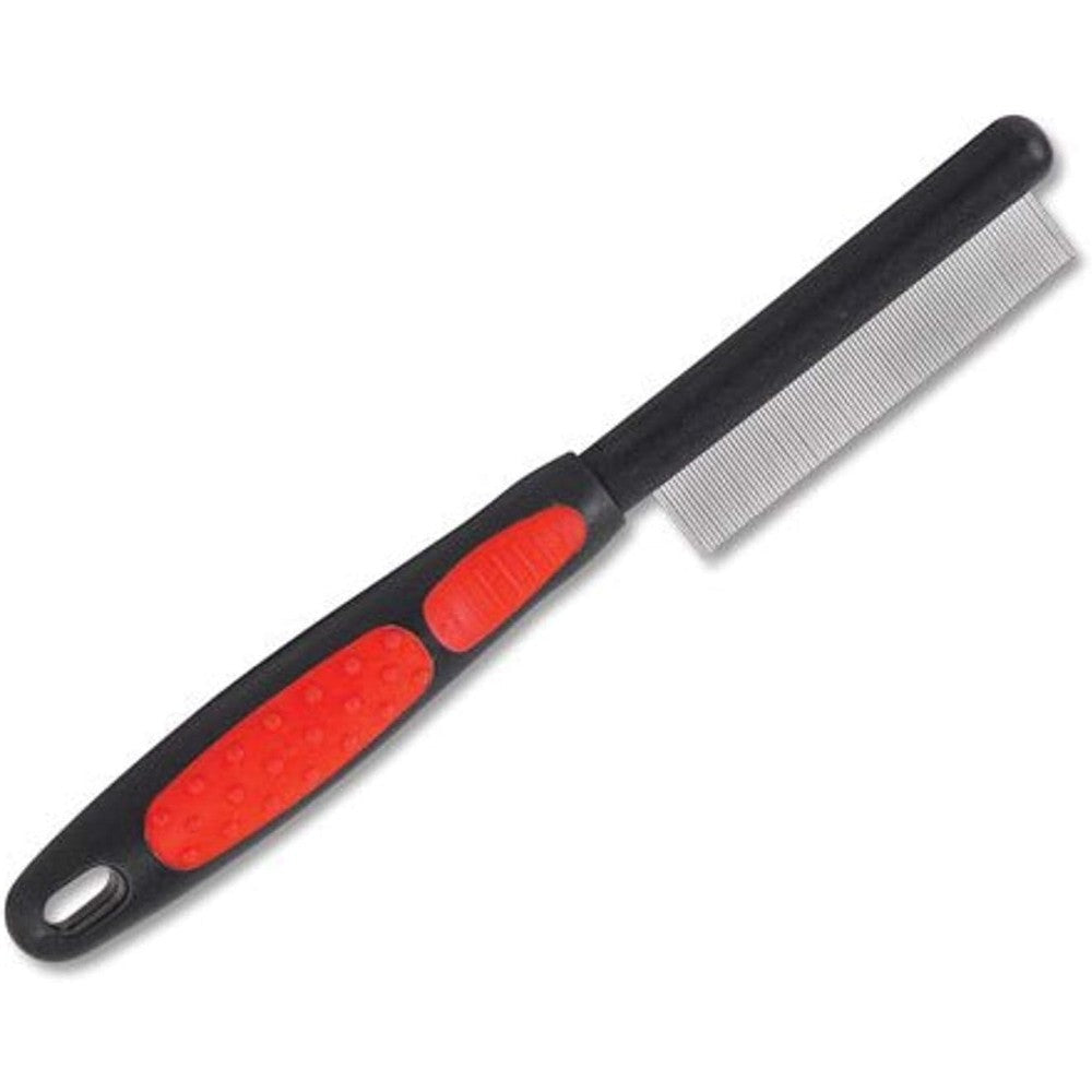 Ryan's Pet Supplies Paw Brothers Flea Comb For Small And Large Dogs And Cats With Handle Professional Grooming Tool Black And Red 8.8 Inches