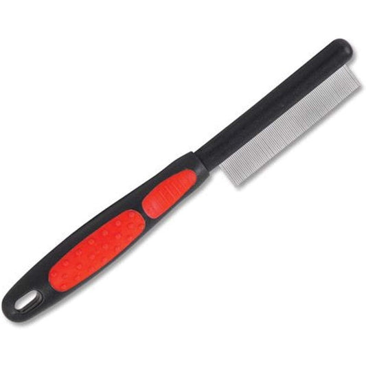Ryan's Pet Supplies Paw Brothers Flea Comb For Small And Large Dogs And Cats With Handle Professional Grooming Tool Black And Red 8.8 Inches