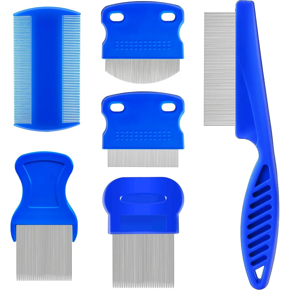 Xinjoduz 6 Piece Flea Lice Comb Set Stainless Steel Professional Dog And Cat Grooming Kit For Tear Stain And Tangle Removal