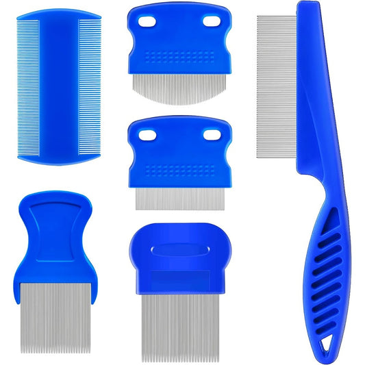 Xinjoduz 6 Piece Flea Lice Comb Set Stainless Steel Professional Dog And Cat Grooming Kit For Tear Stain And Tangle Removal