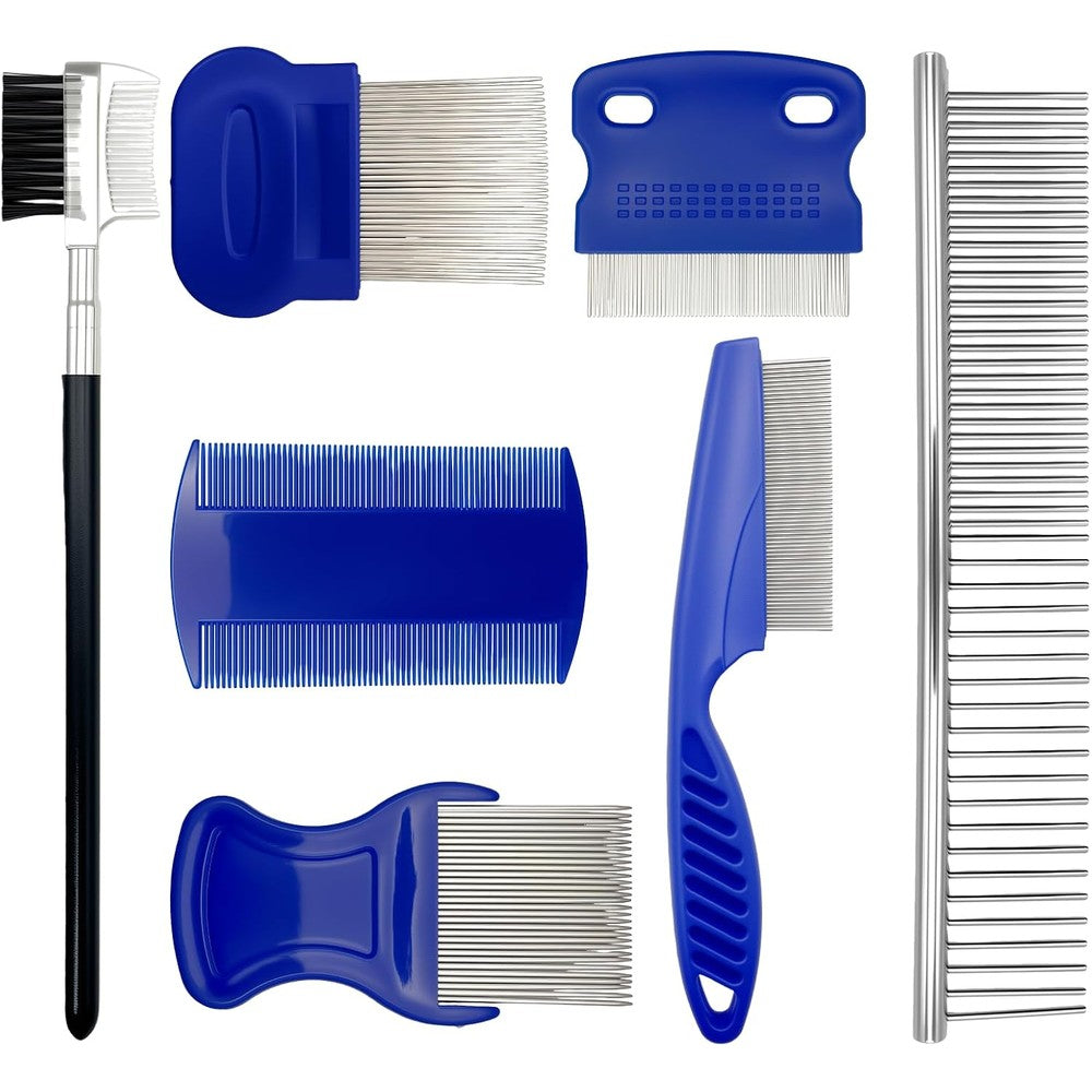 Ikkab 7 Pack Flea Comb Set For Cats And Dogs Stainless Steel And Plastic Pet Grooming Tools With Eye And Tear Stain Combs