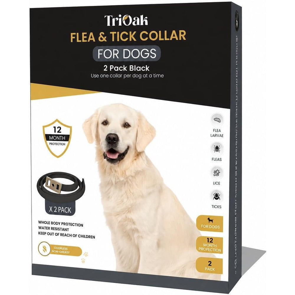TevraPet Flea And Tick Collar For Dogs Total 12 Month Protection 2 Pack Gray Waterproof And Odorless Pest Prevention For Dogs And Puppies