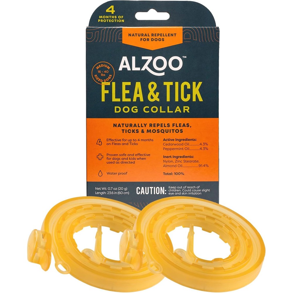 Alzoo Flea And Tick Dog Collar For Medium Dogs 16 To 40 Pounds 100 Percent Plant Based Active Ingredients Waterproof 4 Months Protection Pack Of 2