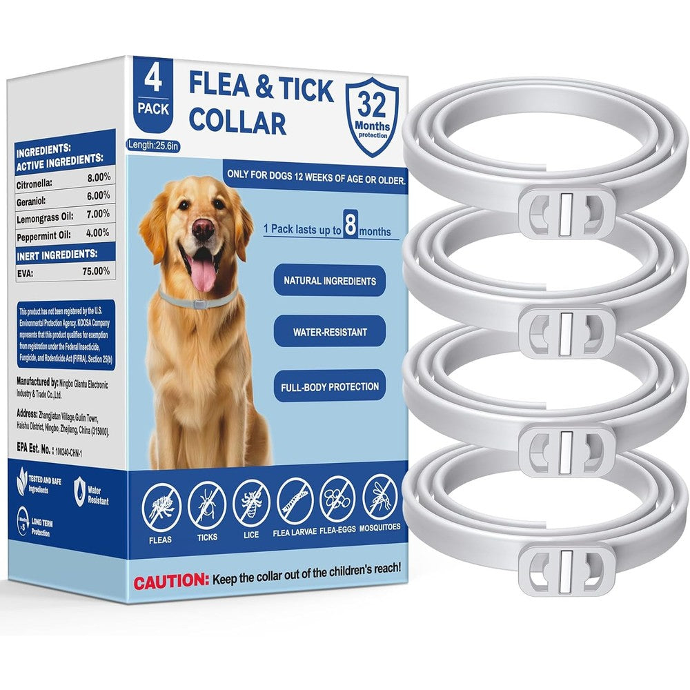 Koosa Flea And Tick Collar For Dogs Natural Essential Oil Protection 4 Pack Waterproof Adjustable Collar For Small Medium And Large Dogs Grey