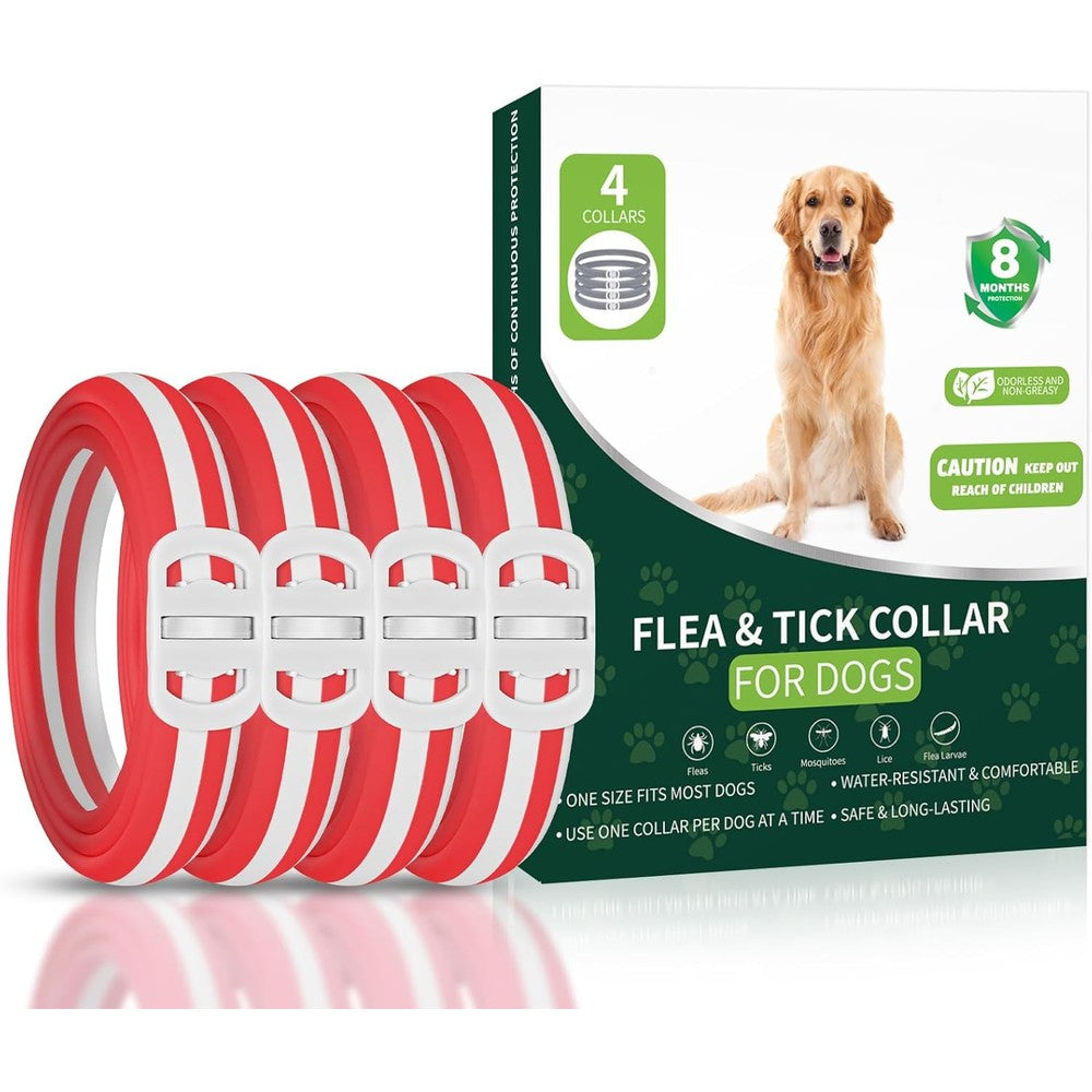 Woyamay 4 Pack Flea And Tick Collar For Dogs 32 Months Protection Waterproof Adjustable Collar For All Dog Breeds Red And White