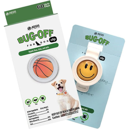 KN FLAX Aegis Bug-Off Clip For Dogs 2 Pack Natural Flea Tick And Ant Repellent Basketball And Smile Design Made In Korea