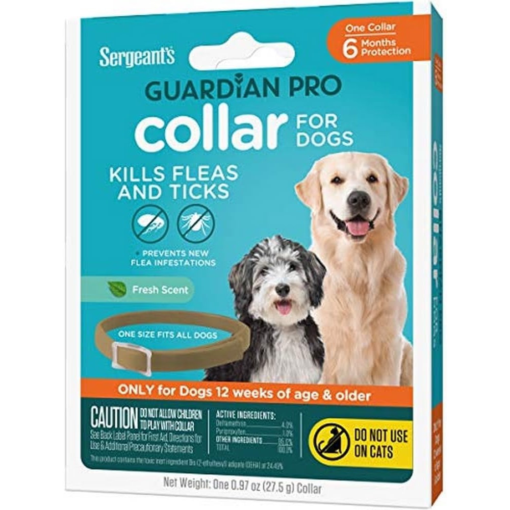 Sergeant's Guardian Pro Flea And Tick Collar For Dogs, Long Lasting Protection For 6 Months, Fresh Scent, One Size Fits All, 1 Collar