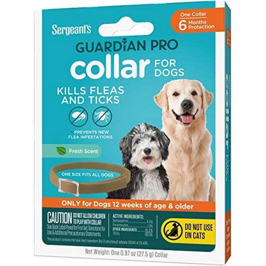 Sergeant's Guardian Pro Flea And Tick Collar For Dogs, Long Lasting Protection For 6 Months, Fresh Scent, One Size Fits All, 1 Collar