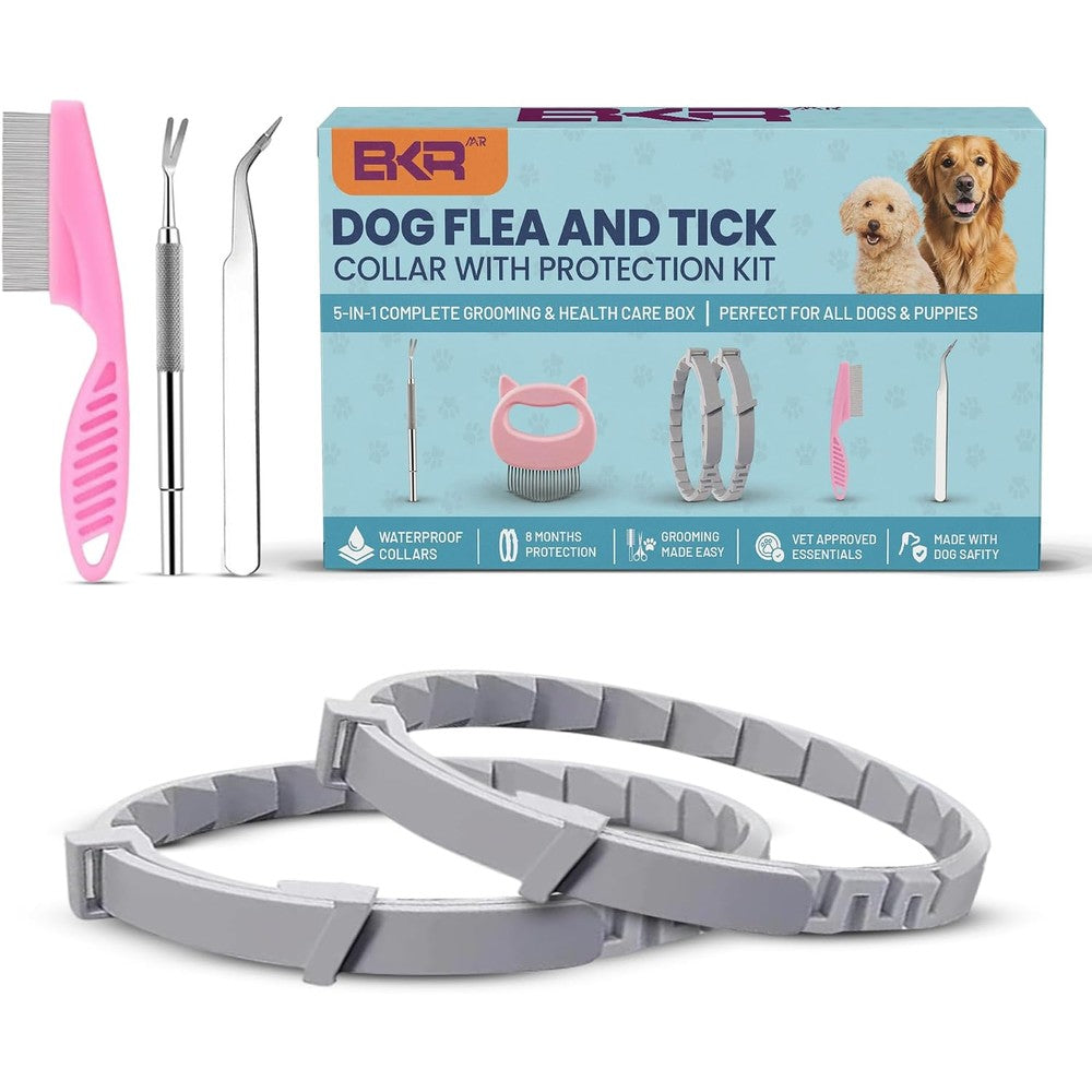Bkrmart Dog Flea And Tick Collar 8-Month Protection 5-In-1 Grooming Kit For Dogs And Puppies With Removal Tools