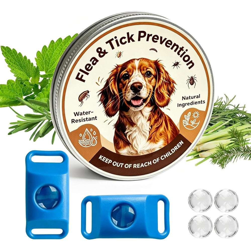 Trihood Natural Flea And Tick Prevention Pendant For Dogs Waterproof Repellent Tag With Two Silicone Buckles And Four Refills Safe For All Breeds