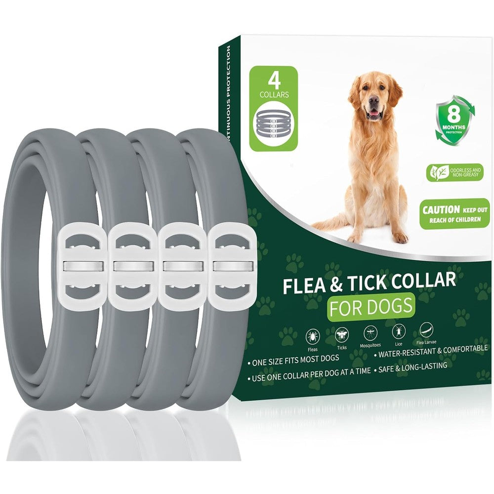 Woyamay Dog Flea And Tick Prevention Collar 4 Pack 32 Months Protection Waterproof Adjustable For All Breed Sizes Grey