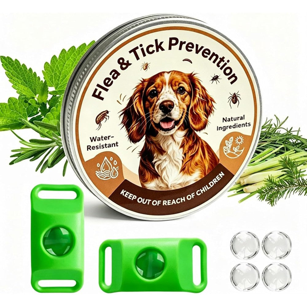 Hoelesky Natural Flea And Tick Prevention Pendant For Dogs With Four Refills And Two Silicone Buckles Waterproof Repellent Tag For All Breeds And S...