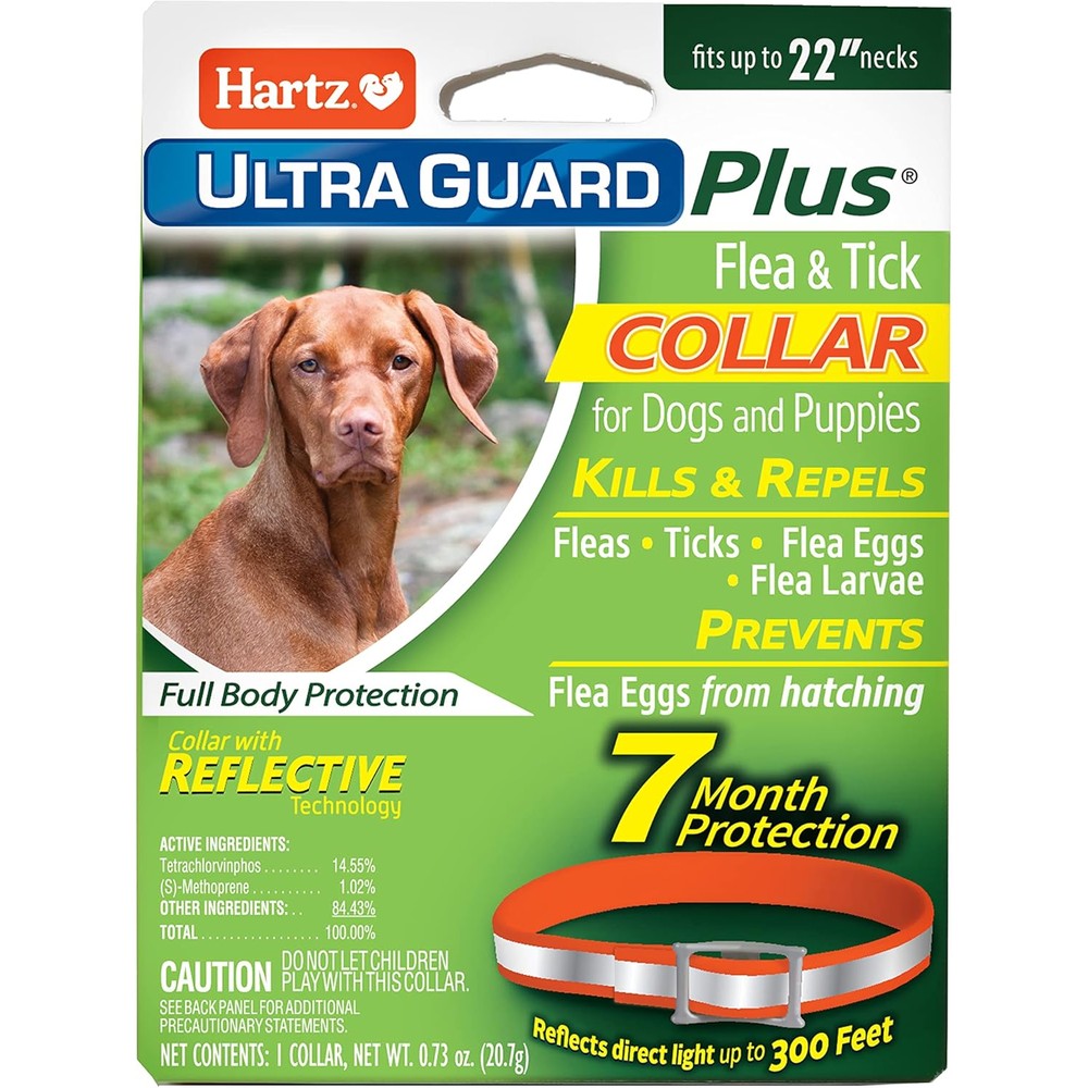 Hartz UltraGuard Plus Flea And Tick Collar For Dogs And Puppies Reflective Orange 7 Month Protection Up To 22 Inch Neck