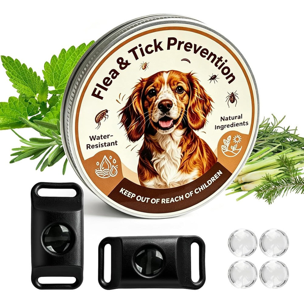 Trihood Natural Flea And Tick Prevention Pendant For Dogs Waterproof Repellent Tag With 2 Silicone Buckles And 4 Refills For All Breeds