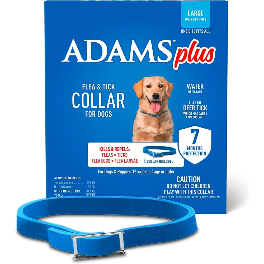 Adams Plus Flea And Tick Collar For Large Dogs 7 Month Protection Water Resistant Adjustable Pest Control For Dogs And Puppies 1 Count