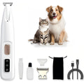 Saffory Dog Paw Trimmer Cordless Pet Hair Clipper With LED Light Ultra Quiet Low Noise Rechargeable Shaver For Dogs And Cats White