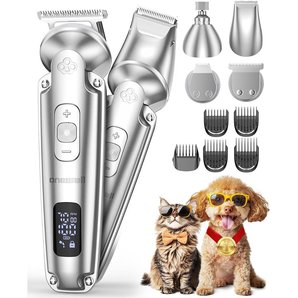 Oneisall 4-In-1 Cordless Dog Grooming Kit With Paw Trimmer And Nail Grinder For Small And Medium Pets With Thick Hair And Low Noise Operation