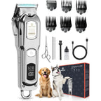 M&M STAR Dog Clippers For Grooming Thick Heavy Coats All Metal Body Cordless Rechargeable Professional Pet Grooming Kit For Dogs And Cats Silver