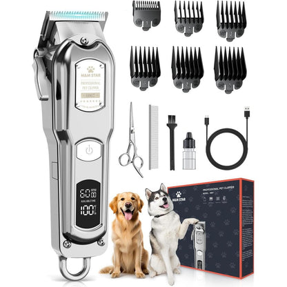 M&M STAR Dog Clippers For Grooming Thick Heavy Coats All Metal Body Cordless Rechargeable Professional Pet Grooming Kit For Dogs And Cats Silver