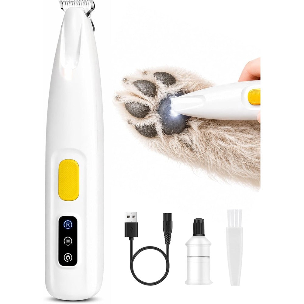 Furbona Upgraded Dog Paw Trimmer With Led Light 18 Millimeter Widen Blade 35 Decibel Low Noise Waterproof Rechargeable Pet Clipper White
