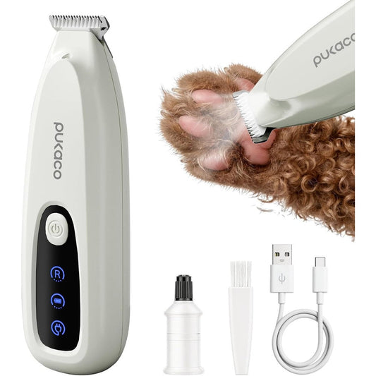 SEONEZU Upgraded Mini Dog Paw Trimmer With LED Light Low Noise Waterproof Cordless Pet Hair Clipper Shaver For Dogs And Cats White