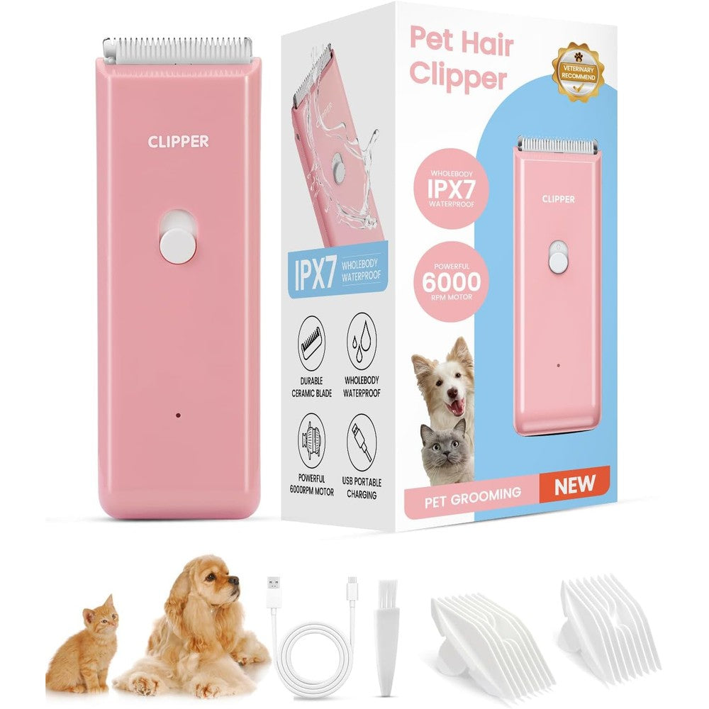 Tawiijou Low Noise Pet Clippers For Dog Hair Grooming Rechargeable Cordless Cat Shaver With Ceramic Blade And Two Guide Combs