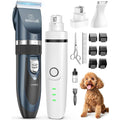 Oneisall Dog Clippers And Paw Trimmer Grooming Kit Three In One Cordless Low Noise Pet Hair Trimmer And Nail Grinder Set For All Dog Breeds Gold