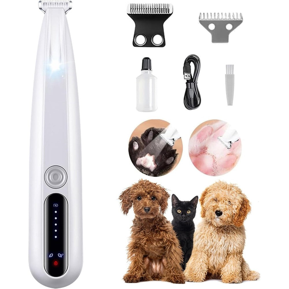 Mooneon Pet Precision Trimmer And Dog Paw Shaver With LED Light Low Noise IP68 Waterproof Dual Speed Motor White Variant One Count