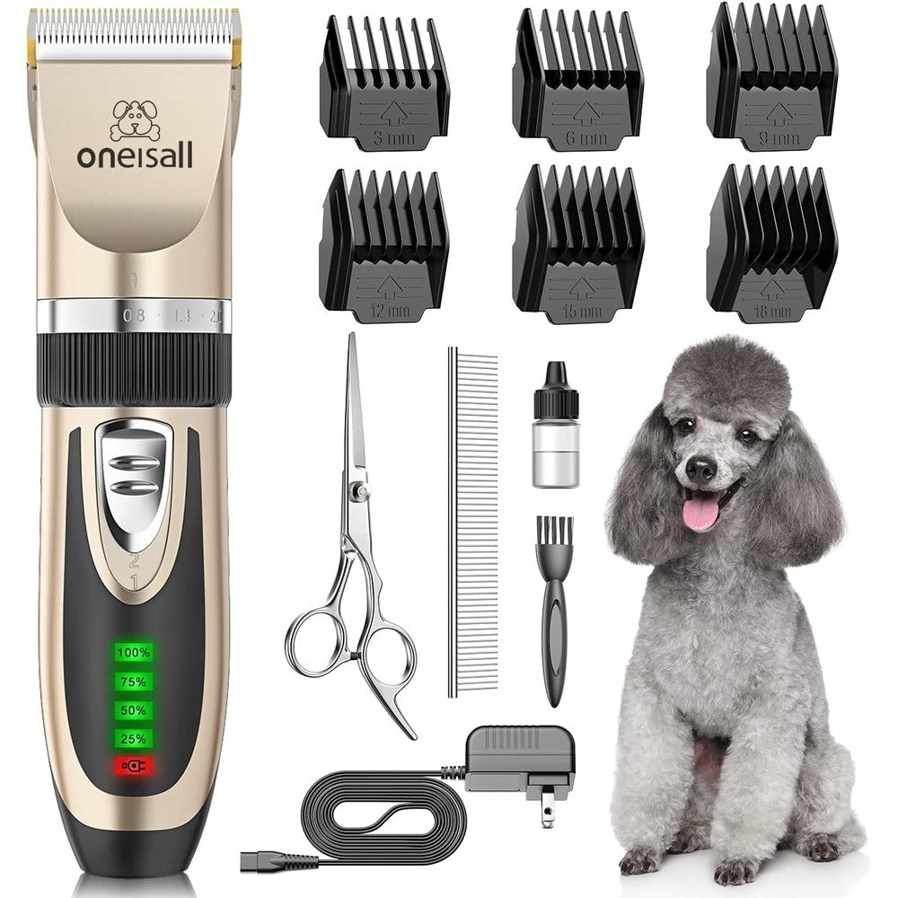 Oneisall Dog Clippers Low Noise Two Speed Quiet Pet Grooming Kit Rechargeable Cordless Hair Clipper Trimmer Shaver For Dogs And Cats Gold Variant