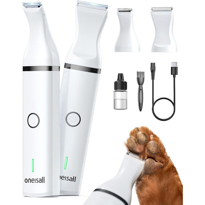 Oneisall Dog Clippers With Double Blades Cordless Small Pet Hair Grooming Trimmer Low Noise For Paws Eyes Ears Face And Rump White