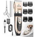 Oneisall Dog Clippers Low Noise Pet Grooming Kit Cordless Rechargeable Dog Hair Trimmer Shaver Set With Six Guide Combs Gold