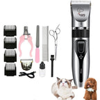 OASIS Pet Hair Clipper Set Low Noise Electric Dog And Cat Grooming Trimmer Wireless Rechargeable Waterproof Shaver With Guide Combs Silver 1 Count