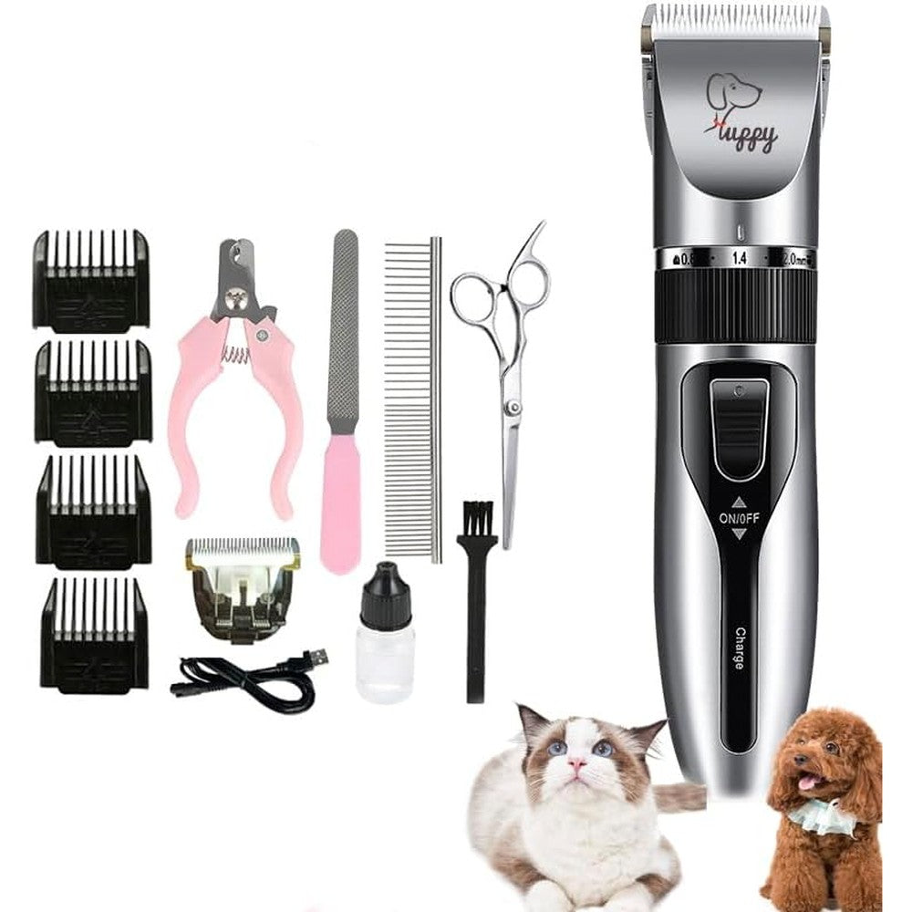 OASIS Pet Hair Clipper Set Low Noise Electric Dog And Cat Grooming Trimmer Wireless Rechargeable Waterproof Shaver With Guide Combs Silver 1 Count