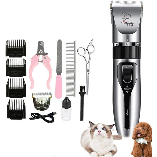 OASIS Pet Hair Clipper Set Low Noise Electric Dog And Cat Grooming Trimmer Wireless Rechargeable Waterproof Shaver With Guide Combs Silver 1 Count