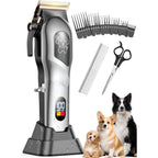 Oneisall Professional Dog Grooming Kit Heavy Duty Cordless Pet Hair Trimmer With Stainless Steel Blades And LED Display For Thick Coats Black