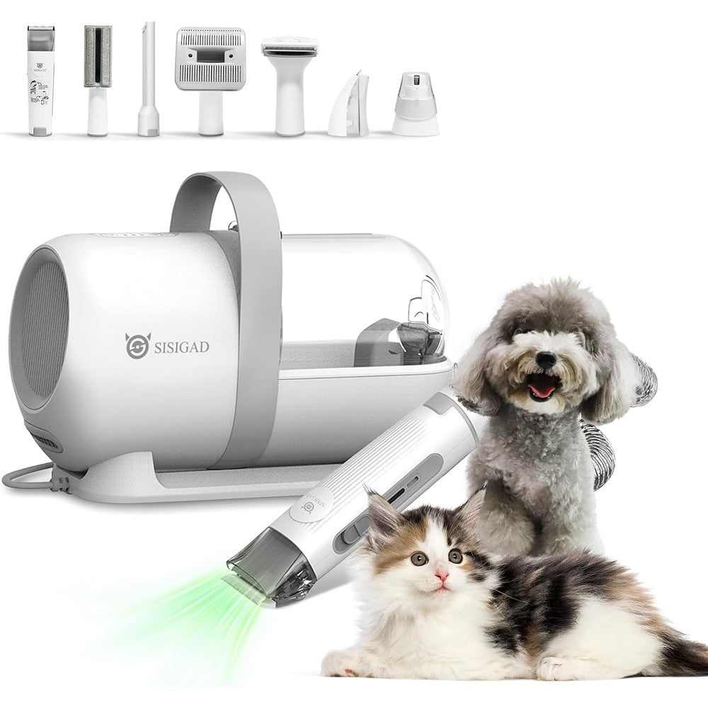 SISIGAD Dog Grooming Kit And Low Noise Pet Hair Vacuum with Professional Clippers Nail Trimmer Grinder And Seven Pet Grooming Tools