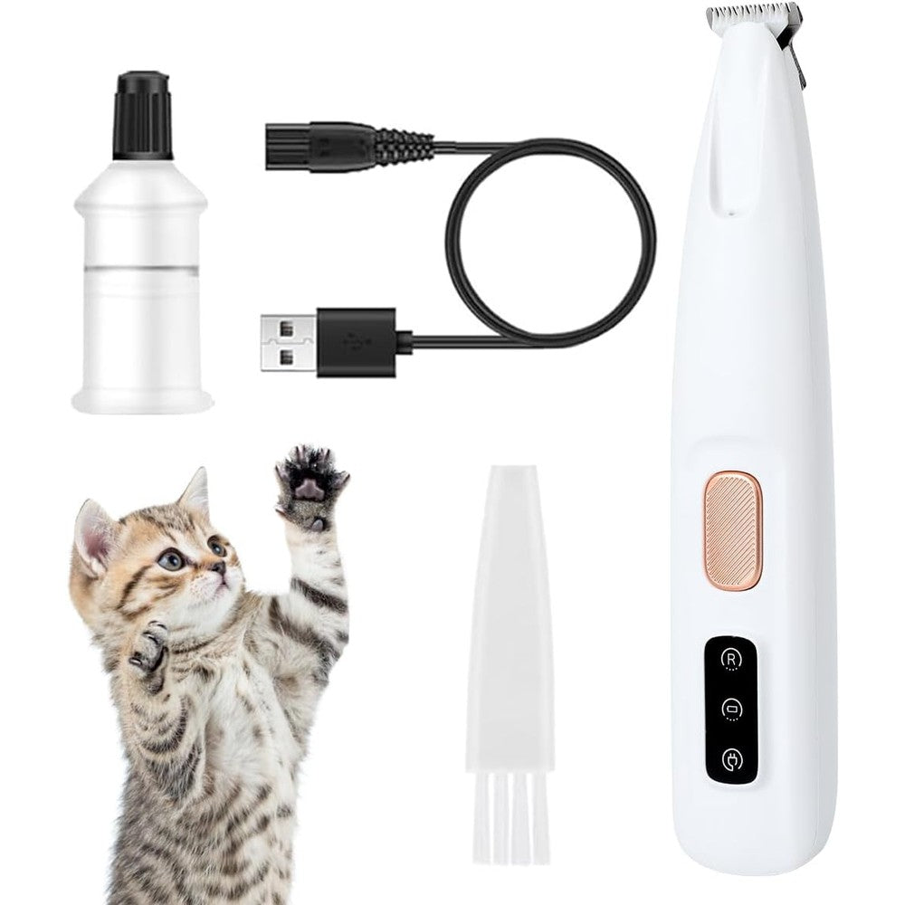 XBEGIX Saffory Electric Dog Paw Hair Trimmer With LED Light Rechargeable Low Noise Cordless Pet Grooming Clipper White One Set With Maintenance Oil