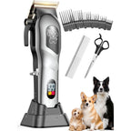 Mearens Dog Clippers For Grooming Kit For Heavy Thick Hair Low Noise Cordless Rechargeable Professional Pet Hair Trimmer Silver One Count
