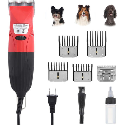 DUCKBOY 35W Pet Hair Clipper and Grooming Kit for Dogs and Cats Includes 4 Interchangeable Blades and 3 Meter Power Cable Red and Black Trimmer