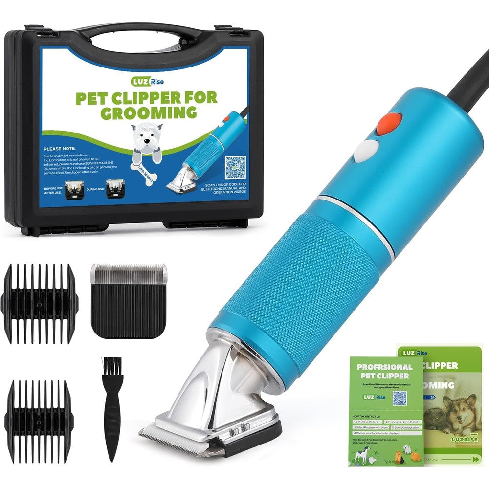 CGOLDENWALL Luzrise Heavy Duty Dog Clippers For Grooming Three Speed Power Pet Hair Trimmer Kit With Ten Feet Power Cord Blue Variant