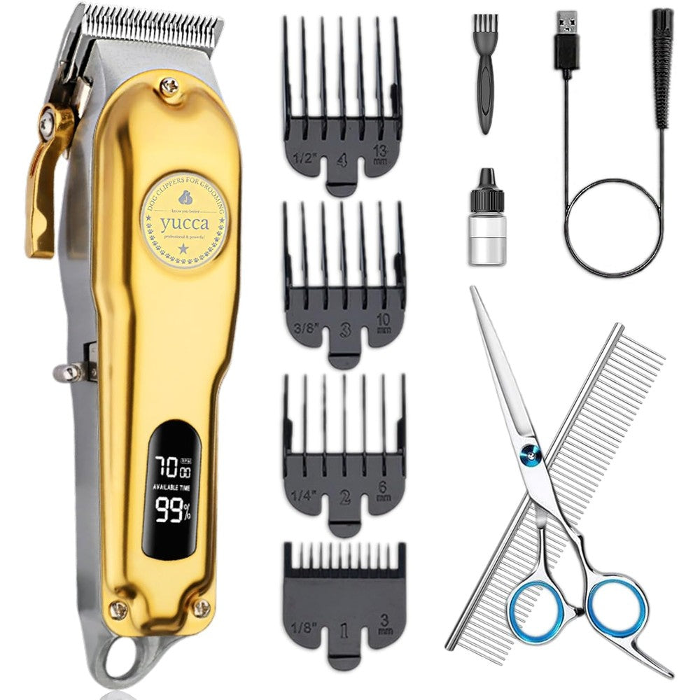 Yucca Dog Grooming Clippers For Thick Heavy Coats Professional Cordless Rechargeable Low Noise Animal Trimmer Kit With Stainless Steel Blades