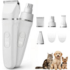 PRMT 4 In 1 Dog Grooming Clippers Kit IPX7 Waterproof Low Noise Cordless USB Rechargeable Pet Hair Trimmer And Nail Grinder White