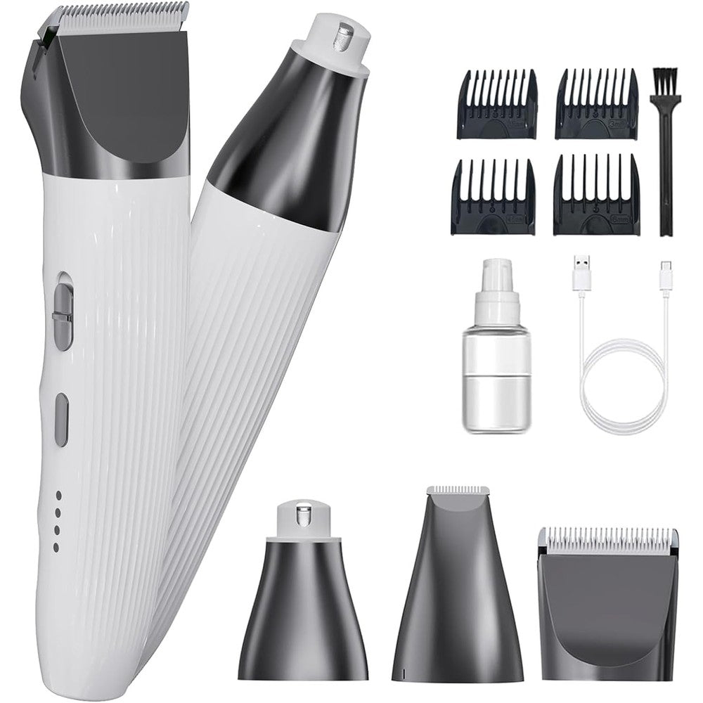 Jaojcoe 3 in 1 Dog Hair Clippers Grooming Kit With Cordless Paw Trimmer Quiet Pet Nail Grinder And 4 Guide Combs For Small And Medium Dogs White